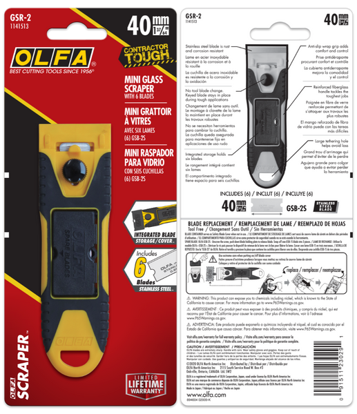 OLFA GSR-2  Mini Slim Glass Scraper | 40mm Stainless-Steel Blade |  X-Design Series